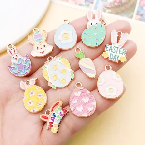 Osterhase Eier Emaille Anhänger Metall DIY Schmuck Zubehör Bunte Ostern Deko Teile