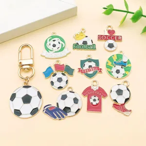 Soccer themed enamel metal alloy charms and pendants for DIY jewelry making, earrings and bracelets.