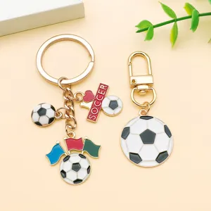 Soccer themed alloy enamel keychain and pendant charms set, ideal for DIY jewelry making.