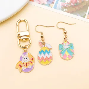 Osterhase Ei Emaile Schlüsselanhänger und Ohrringe Legierung Schmuck Set für DIY Zubehör