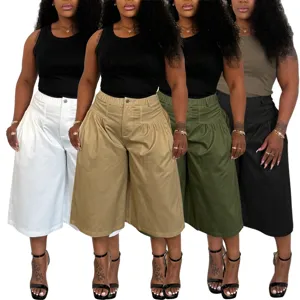 Plus size casual wide leg pleated loose shorts for women comfortable summer fashion apparel