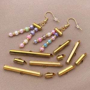 Stainless steel gold plated slider tube clasp DIY bead chain earrings necklace jewelry making details