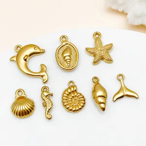 Gouden oceaan roestvrij staal hangers detail, leuke dolfijn zeester sieraden bedels set.