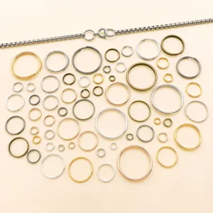 Detail view of multi-color metal split jump rings and chain for DIY jewelry making projects.