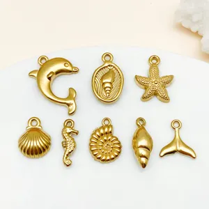 Roestvrij Stalen Oceaanserie Hangers Vacuüm Verguld Wulk Zeepaardje Zeester Walvisstaart Charms Voor DIY Sieraden Maken