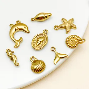 Gouden roestvrijstalen maritieme bedels set, DIY oceaan dier sieraden accessoires.