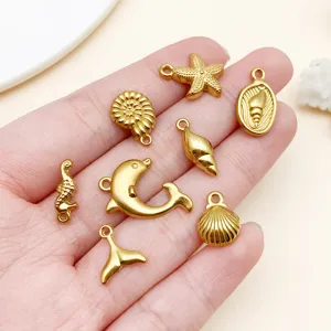 8stks gouden roestvrij staal ocean dieren bedels zeester dolfijn schelp hangers