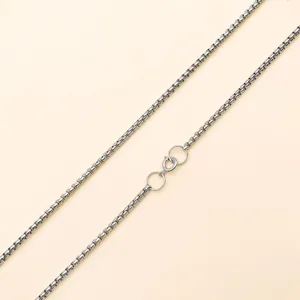Silver metal chain necklace detail, durable box link chain with spring clasp, diy jewelry.