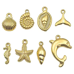 Gouden oceaanserie roestvrij staal bedels hangers zeester zeepaardje sieraden maken DIY