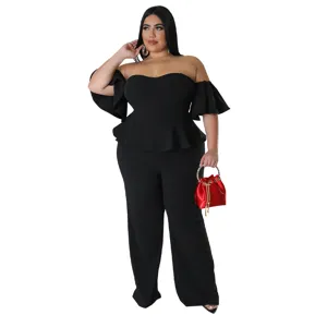 Combinaison sexy epaules nues manches courtes jambe large pour femmes mode chic neuf