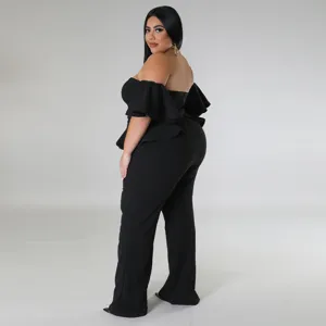 Combinaison pantalon sexy femme sans épaules manches courtes jambes larges modèle.