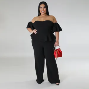 Combinaison noire epaules dénudées manches courtes jambe large femme mode sexy vetement