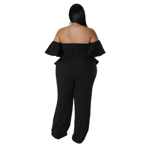 Femme noir epaulement decoupe manches courtes jambe large combinaison elegante soiree mode
