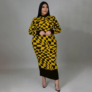 Close-up view of the yellow and black checkered pattern, long sleeves, and slim fit design.