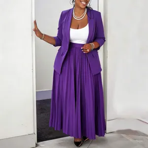 Women purple blazer and pleated skirt suit professional fashion casual two piece suit outfit