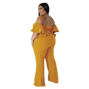 Combinaison pantalon extensible ample à manches courtes et épaules dénudées sexy femme