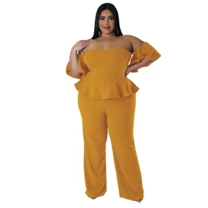 Femme sexy épaules dénudées manches courtes jambe large combinaison élégante été