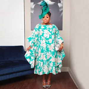 Plus size floral print kimono sleeve loose dress for women elegant casual evening wear