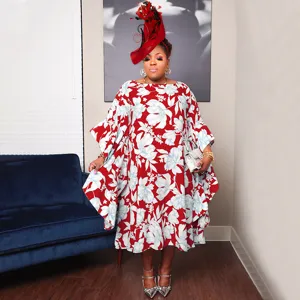 Plus size kimono sleeve floral maxi dress loose comfortable evening party dress for women