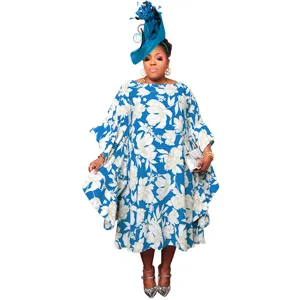 Plus size floral print kaftan dress with kimono sleeves, loose fit elegant party wear maxi dress.