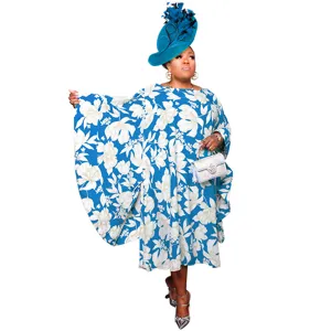 Stunning plus size floral print kimono sleeve maxi dress with matching hat and bag for women.