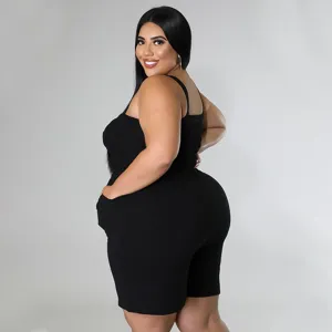 Plus size black sleeveless tank romper casual summer women's solid color shorts jumpsuit