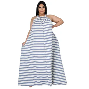 Robe longue grande taille à rayures, robe maxi ample et décontractée pour femme chic.
