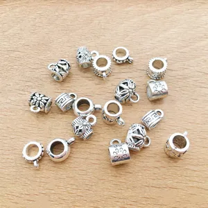 Antique silver DIY bracelet jewelry components 4mm large hole alloy hanging connector beads