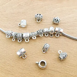 Antique silver DIY bracelet charms alloy large hole beads connectors jewelry making findings details.