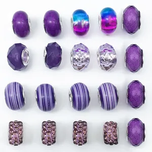 Set de cuentas de agujero grande morado para hacer joyas de pulsera DIY, 20 piezas.