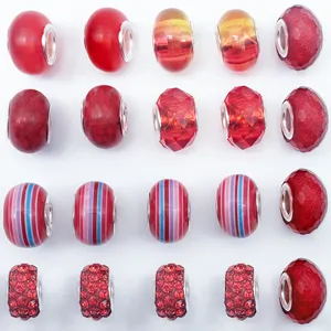 Set de cuentas rojas de agujero grande para pulseras DIY, cuentas de resina y vidrio.
