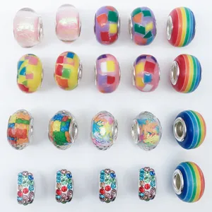 DIY cuentas de agujero grande de resina coloridas arcoiris mosaico estrás para hacer pulseras