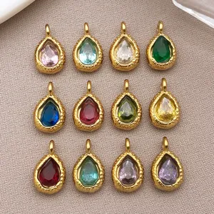 Stainless Steel Teardrop Birthstone Pendants Rhinestone Charms For DIY Necklace Earring Jewelry Making Accessory For Women