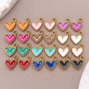 Colgante de Corazón de Esmalte de Acero Inoxidable de Una Sola Cara Patrón de Ola Goteo de Aceite Corazón Charm para Fai da Te Collar Pulsera Pendientes