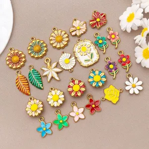 Stainless steel colorful enamel flower daisy sunflower pendants for DIY jewelry making
