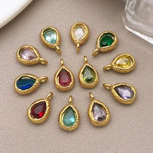 Stainless steel twelve color teardrop pendant charm DIY necklace earring jewelry making accessory