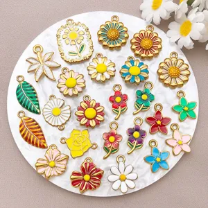 Stainless steel enamel colorful flower daisy rose leaf charms DIY jewelry making accessories