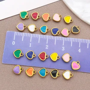 Colorful enamel heart charms stainless steel pendants for DIY jewelry making earrings and necklaces