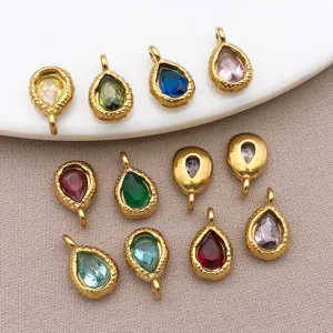 Stainless steel teardrop pendant charms multi-color birthstone DIY jewelry making