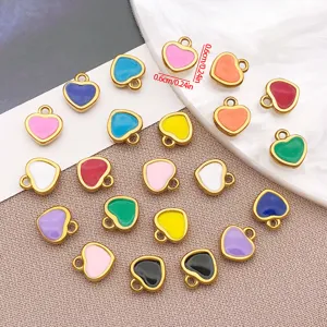 Stainless Steel Enamel Heart Charms DIY Jewelry Making Pendants Multi-color 0.6cm