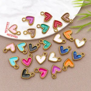 Colgantes dijes de corazón de esmalte de acero inoxidable colorido para joyería de bricolaje.