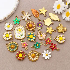 Stainless steel enamel colorful flower daisy sunflower charms DIY jewelry making pendants