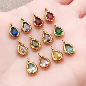 Stainless steel rhinestone 12-color birthstone teardrop pendant for DIY necklace earrings.