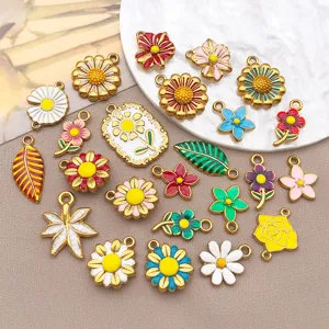 Stainless steel oil drop colorful flower daisy pendant DIY jewelry accessories charms set