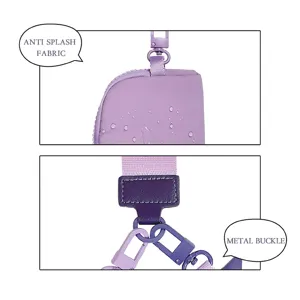 Macaron portable wrist pouch and card case detail showing waterproof fabric and metal buckle.