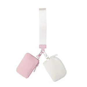 Macaron wristlet key pouch set, portable mini coin purse, card holder and car key storage bag.