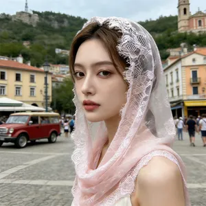 Vintage pink lace headscarf bridal veil fairy forest style hair accessory for photography
