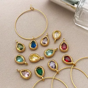 Stainless steel teardrop birthstone charms DIY jewelry components set for earrings