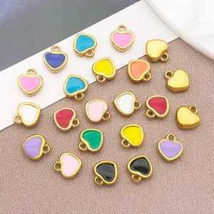 Colorful stainless steel enamel mini heart charms for DIY jewelry making earrings necklace 1pc