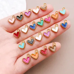 Colgantes de corazón de esmalte de acero inoxidable dijes de joyería DIY coloridos